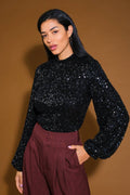 KADOU BOUTIQUE Black Sequin Top — detail close-up