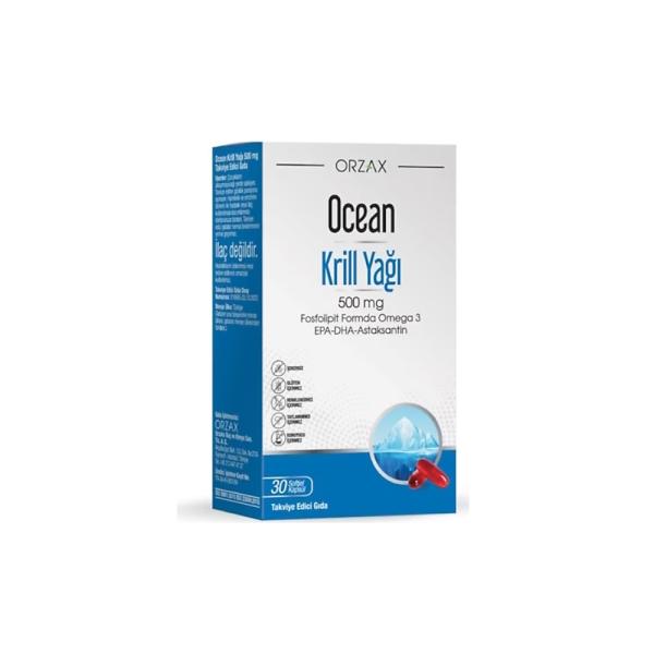 Ocean Krill Oil Supplement - 500 mg Omega-3 Fatty Acids, EPA DHA, Astaxanthin - 30 Softgel Capsules