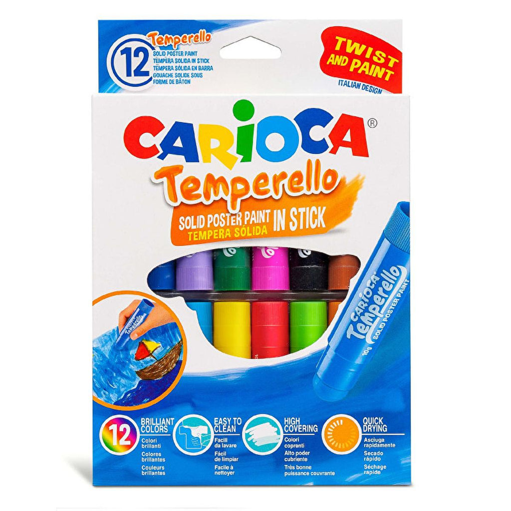 Carioca Tempera Stick Paint Set - 12 Vibrant Colors, Washable & Easy to Use for Kids