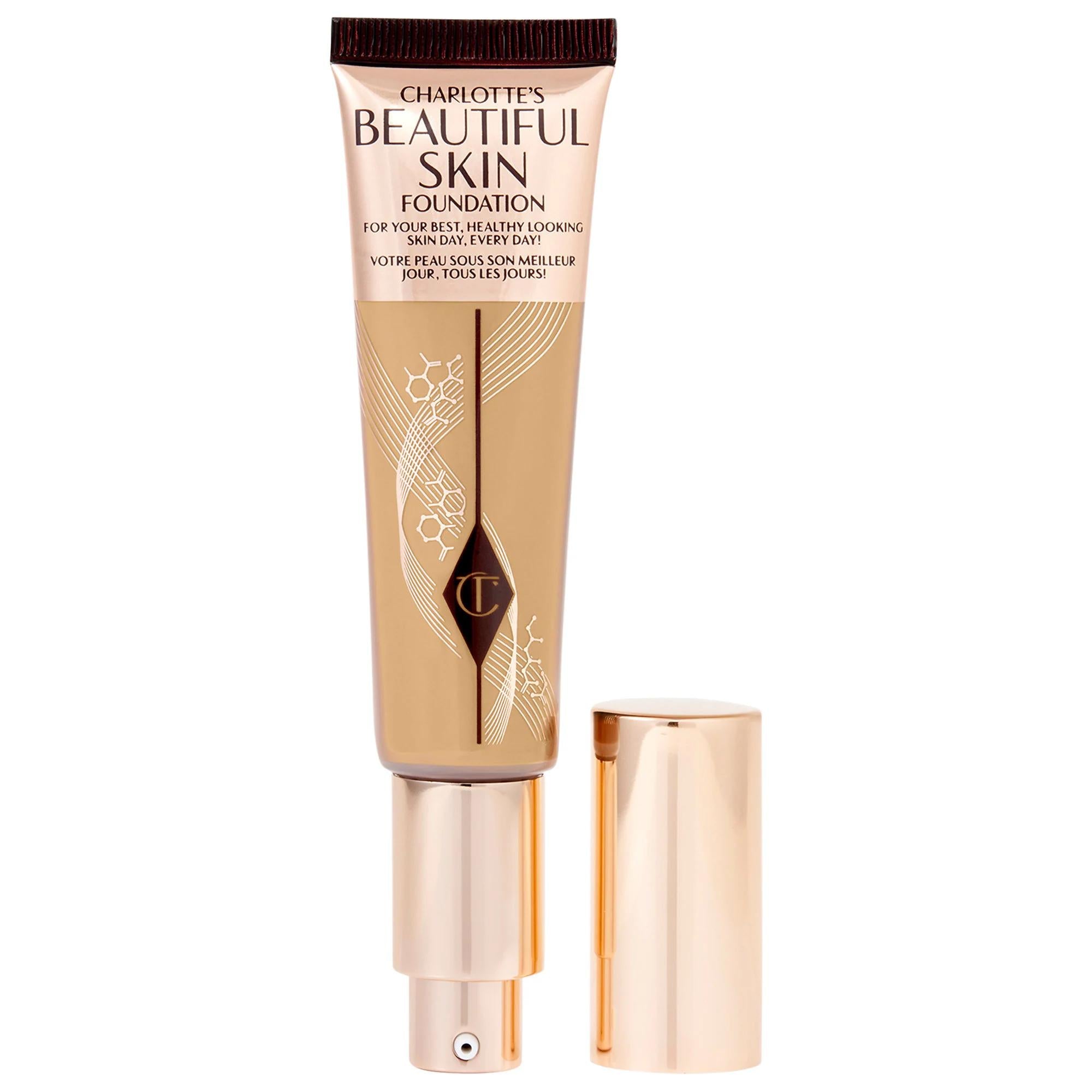 Charlotte Tilbury Beautiful Skin Liquid Foundation: Medium Coverage, Hyaluronic Acid, Natural Glow, Vegan & Cruelty-Free