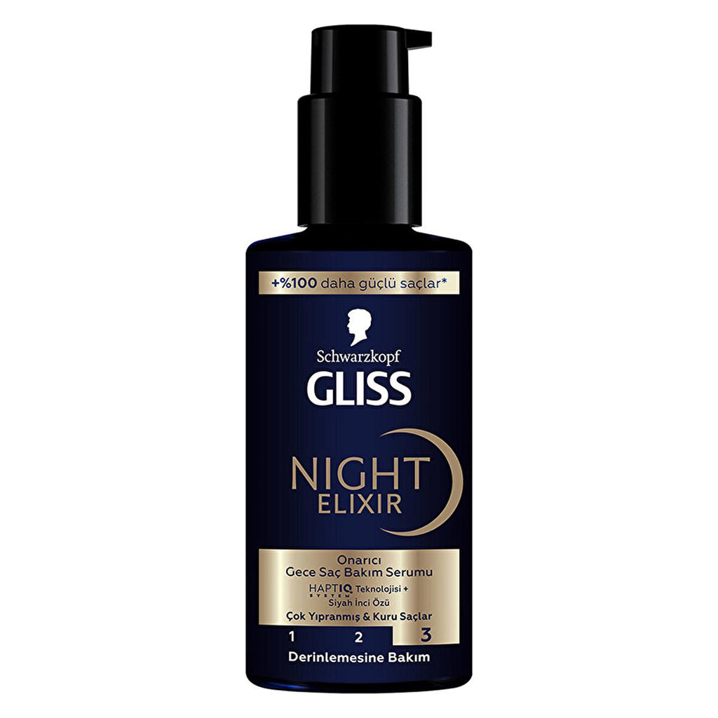 Gliss Night Elixir Repairing Night Hair Care Serum with HAPTIQ Technology - Overnight Hair Repair, Black Pearl Extract, 3.38 fl oz