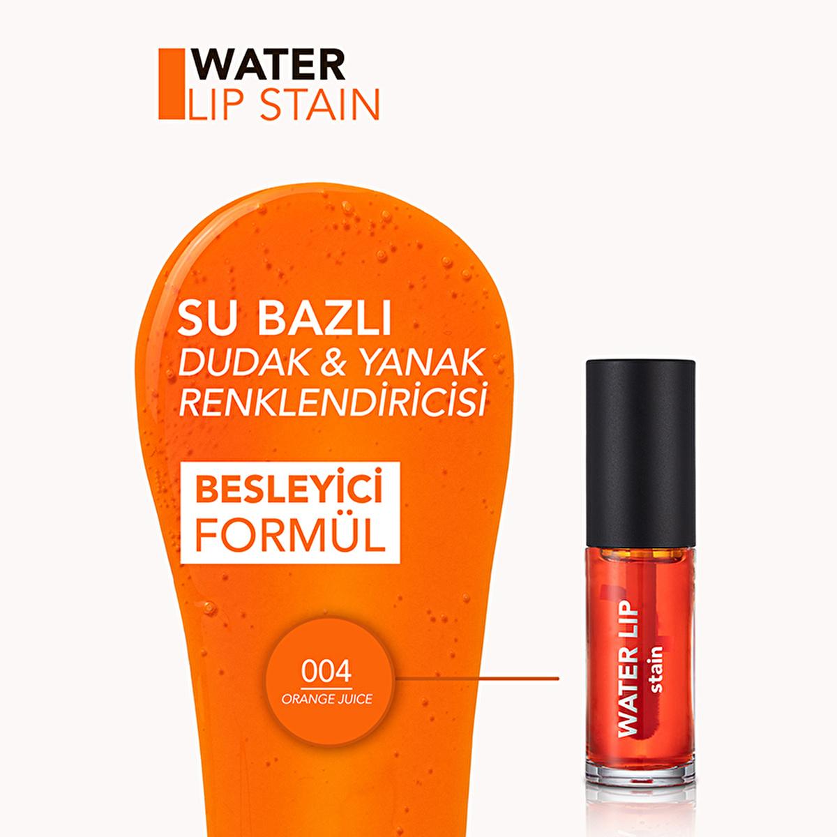 Flormar Water Lip Stain 004 Orange Juice - Long-Lasting Lip and Cheek Tint with Matte Finish