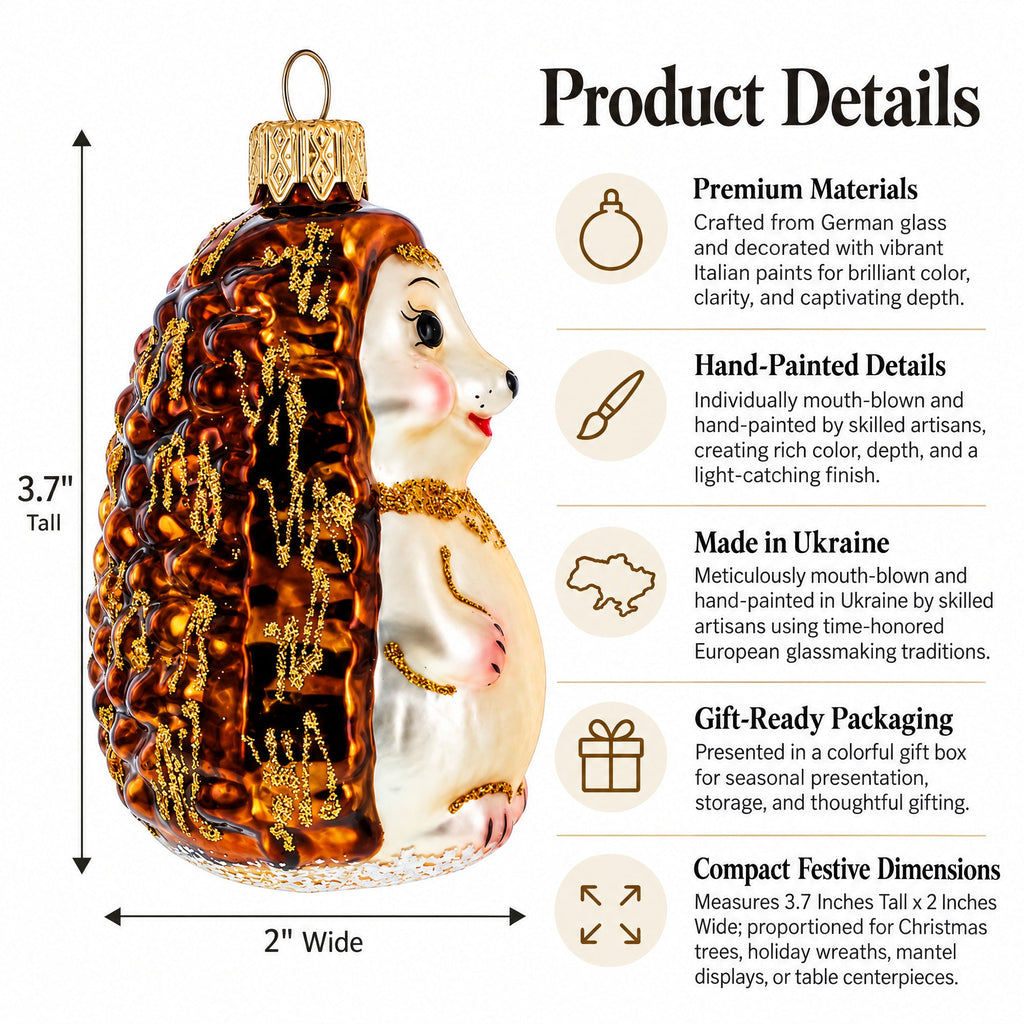 Woodland Hedgehog Glass Christmas Ornament