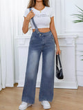 Adjustable Strap Washed Wide-Leg Denim Overalls