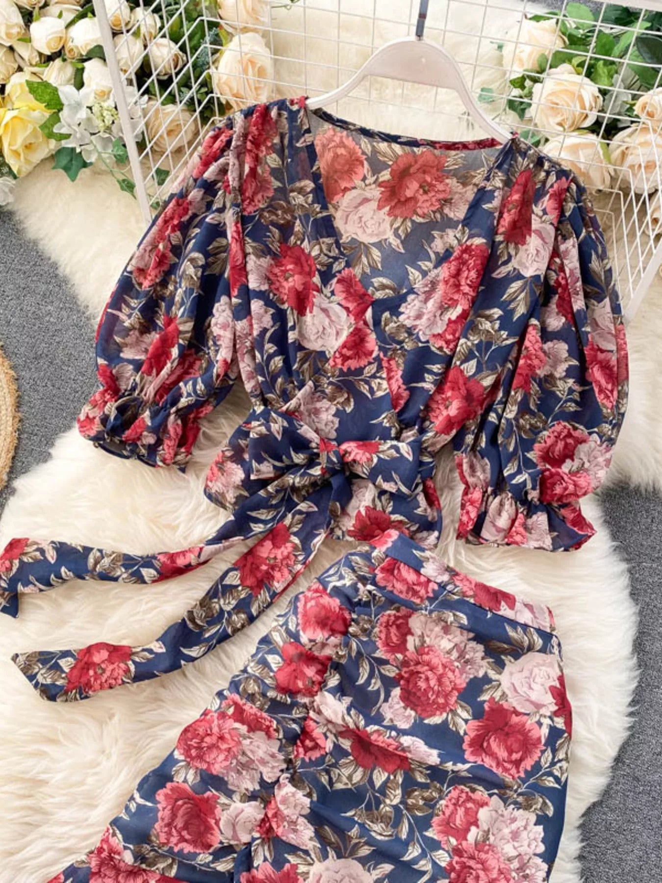 Floral Print Crop Top and Skirt Set
