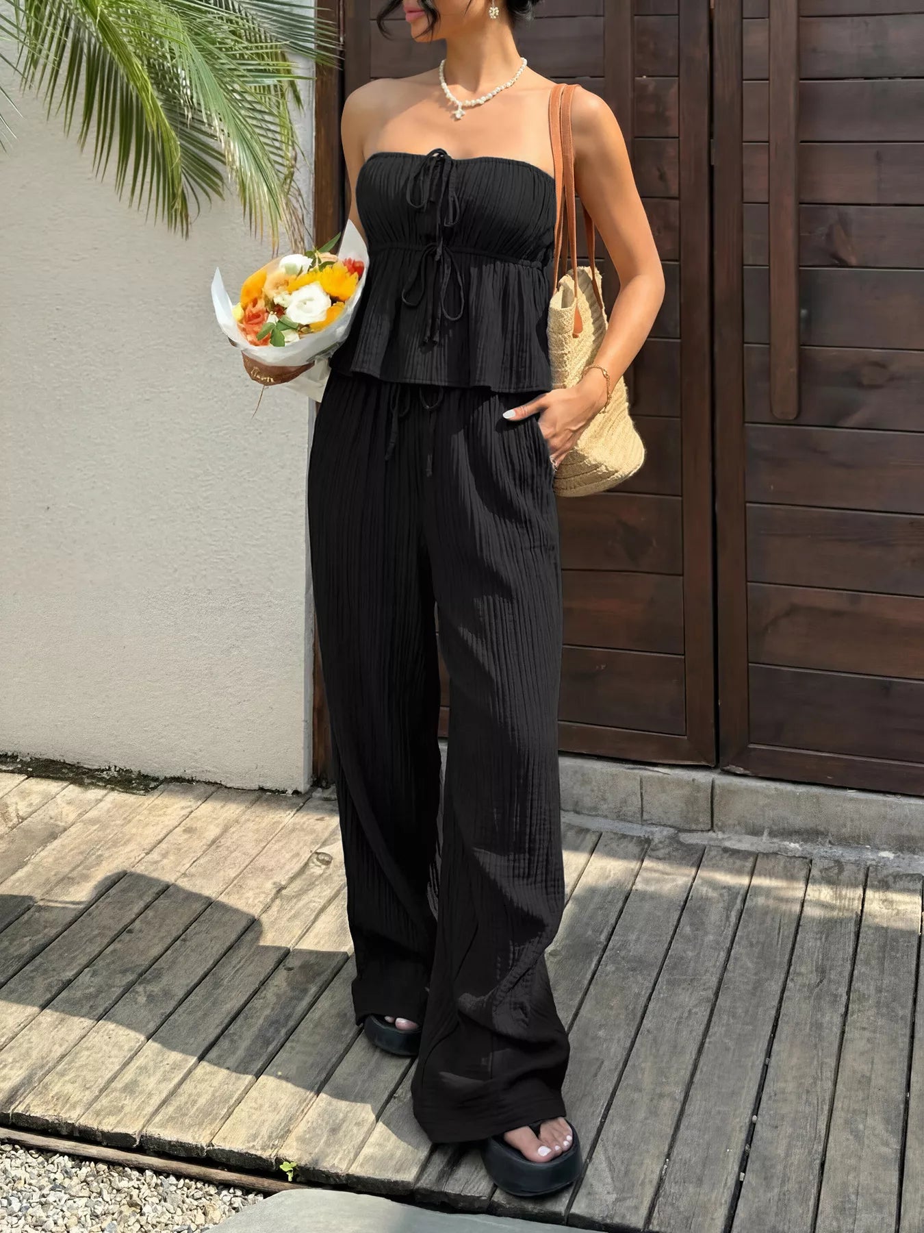 Tube Top and Wide-Leg Pants Set