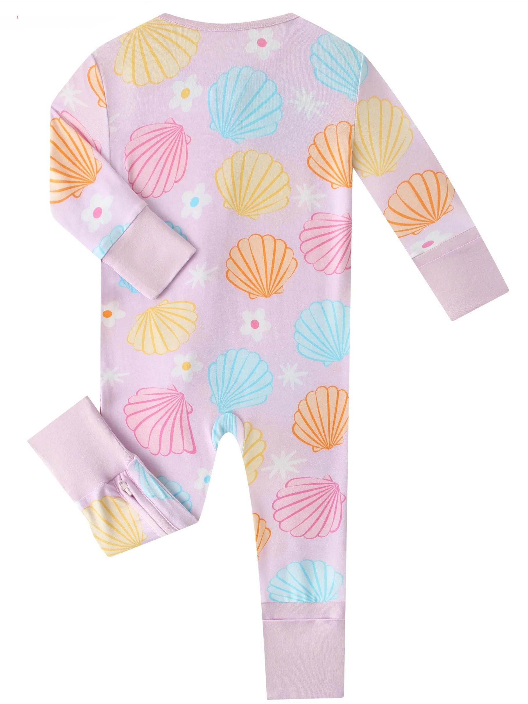 Charlies Project Kids Posh TOT Pastel Seashell Bamboo Baby Convertible Zippy Romper — detail close-up
