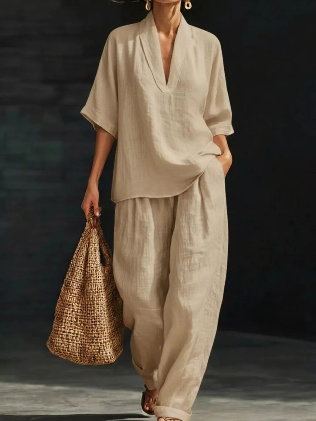 Half Sleeve Loose Fit Top and Pants Set