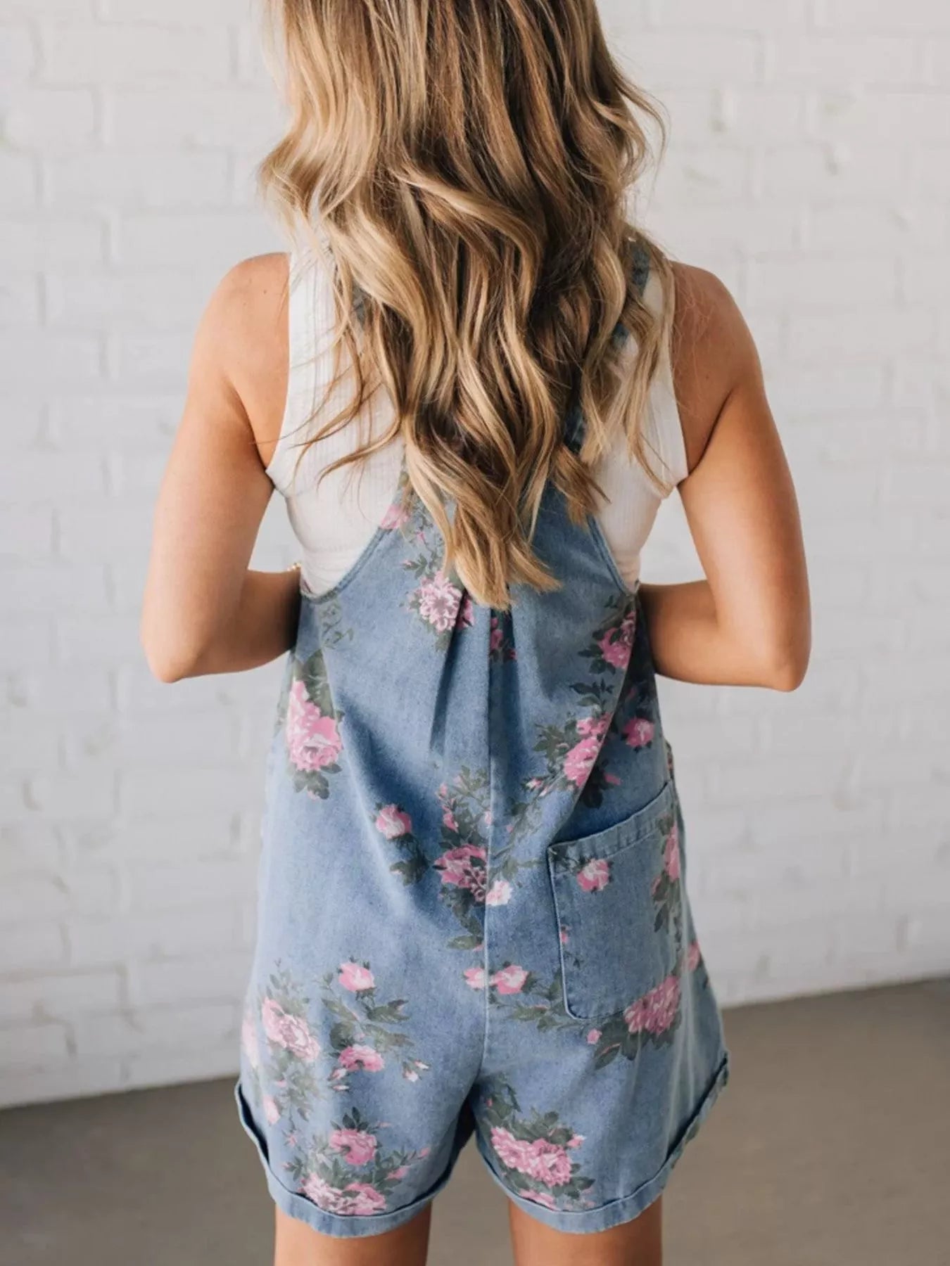 Floral Print Denim Overalls