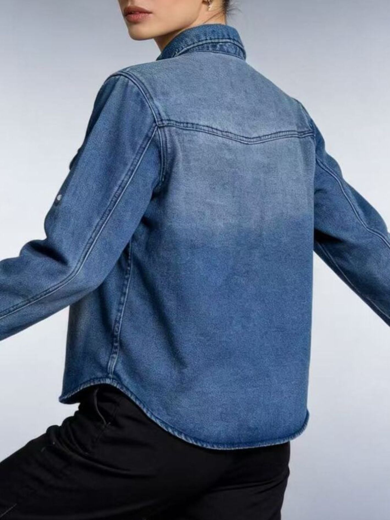 Button Down Classic Western Style Denim Top