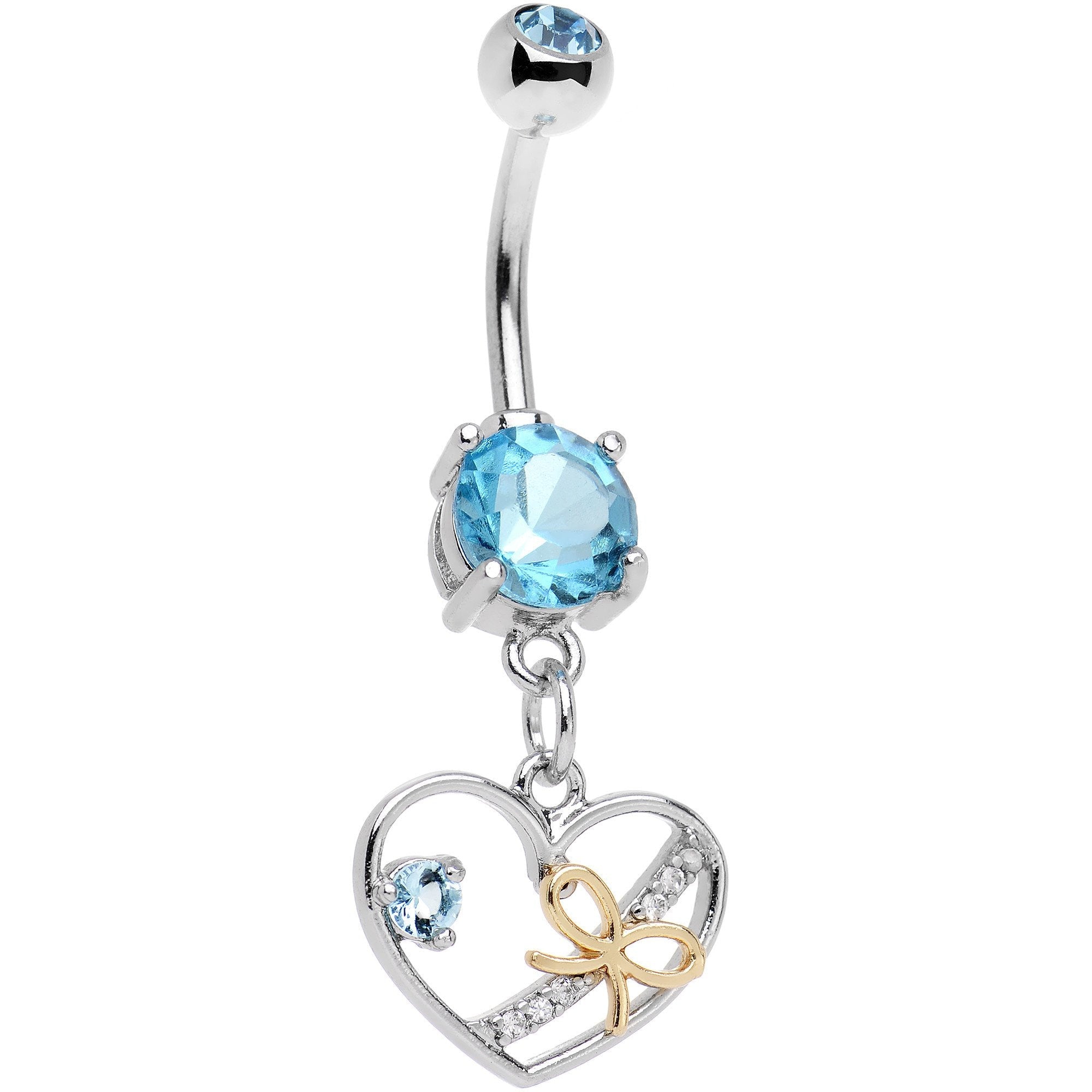 BodyCandy Aqua CZ Gem Tie Up My Heart Dangle Belly Ring — main product shot