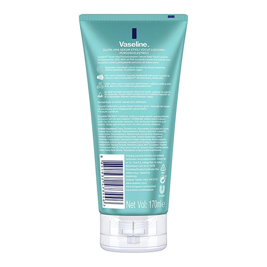 Vaseline Gluta-Hya Smooth Body Lotion: Brighten, Smooth, & Hydrate Dry Skin | Niacinamide, AHA, BHA, PHA, Hyaluronic Acid - Non-Greasy Formula