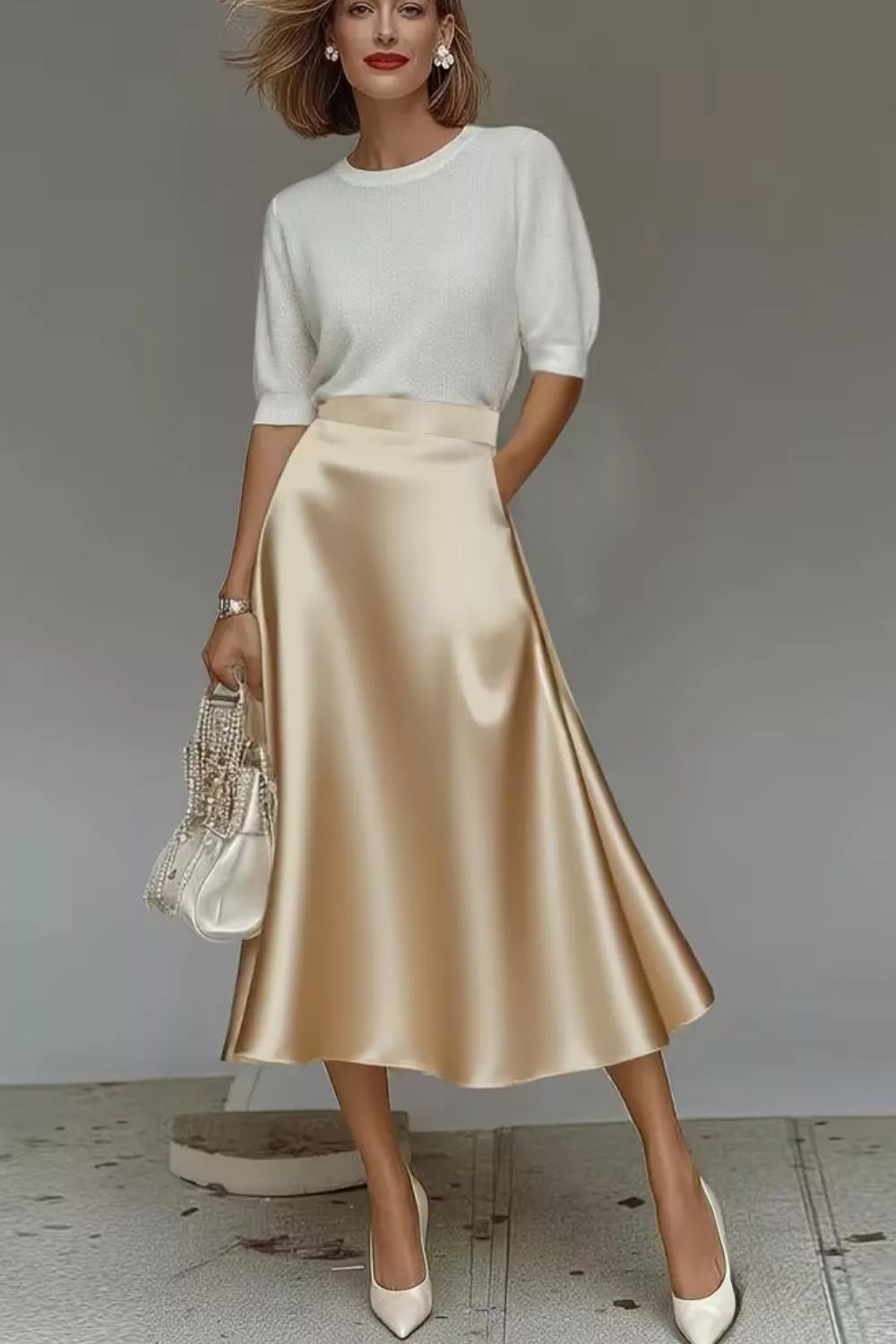 Satin A-Line Midi Skirt