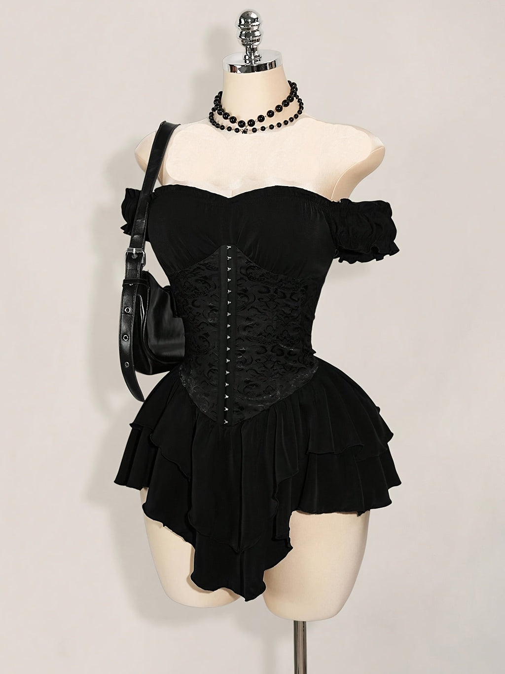 MyClosetAid One-Shoulder Dress with a Fitted Waist And Back Tie, Features Puff Sleeves And a Stylish, Elegant Cake Skirt — in