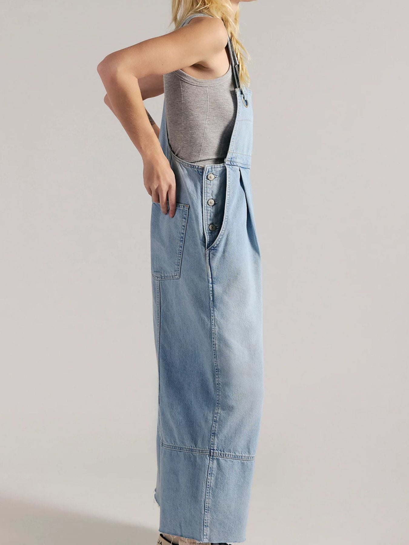 Raw Hem Wide-Leg Denim Overalls