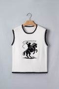 Contrast Trim Round Neck Rodeo Cowboy Sweater Vest