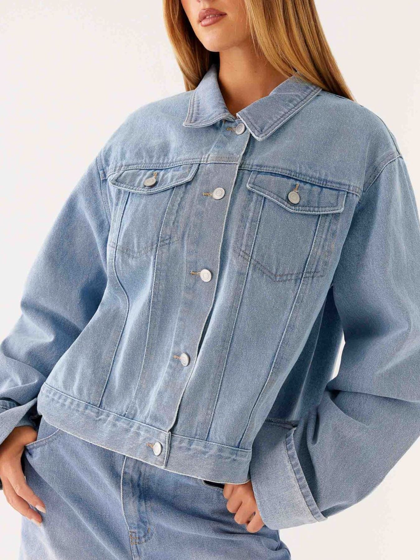 Button Down Cropped Oversized Denim Jacket