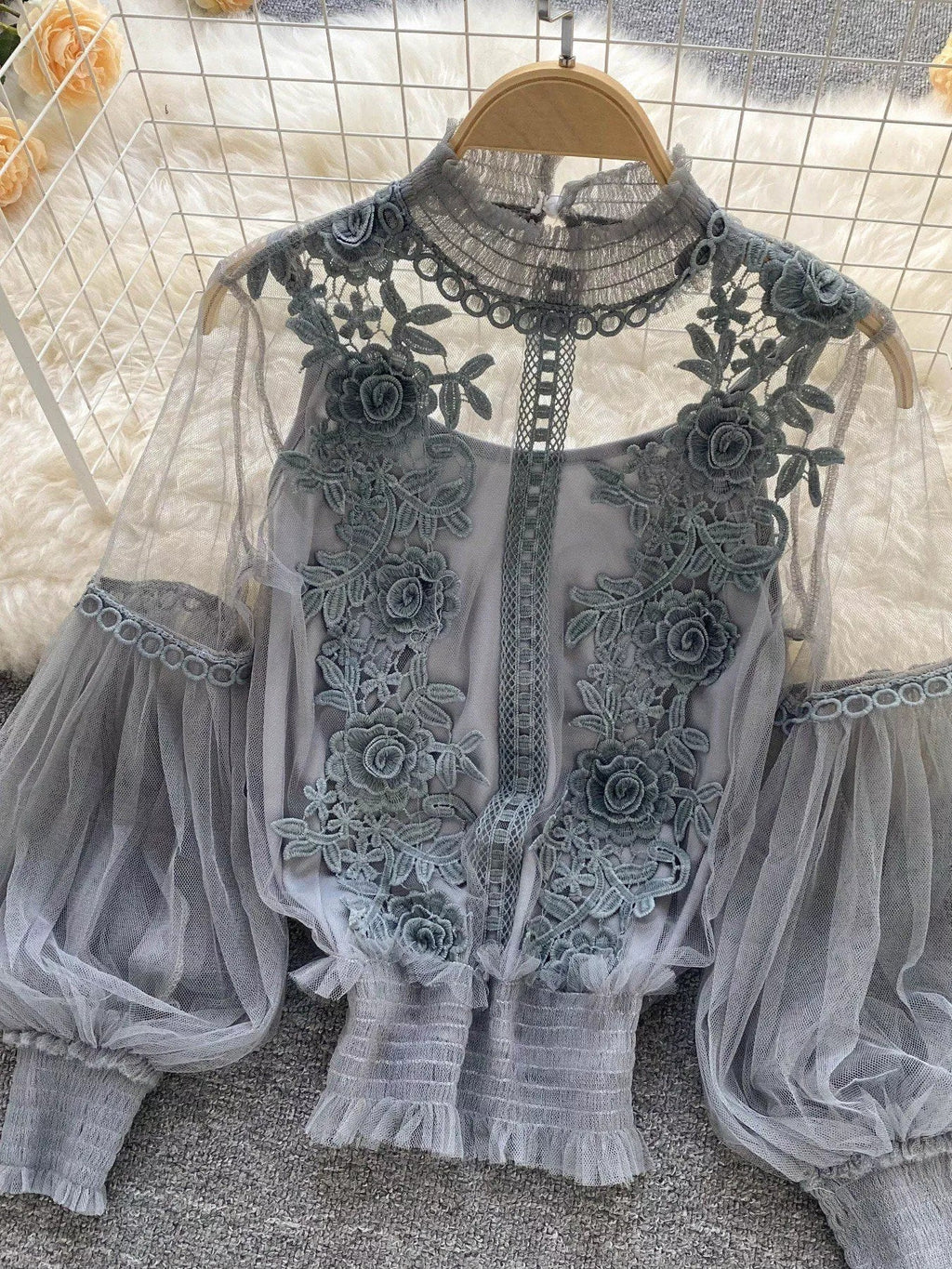 Floral Lace Blouse & Cami Set