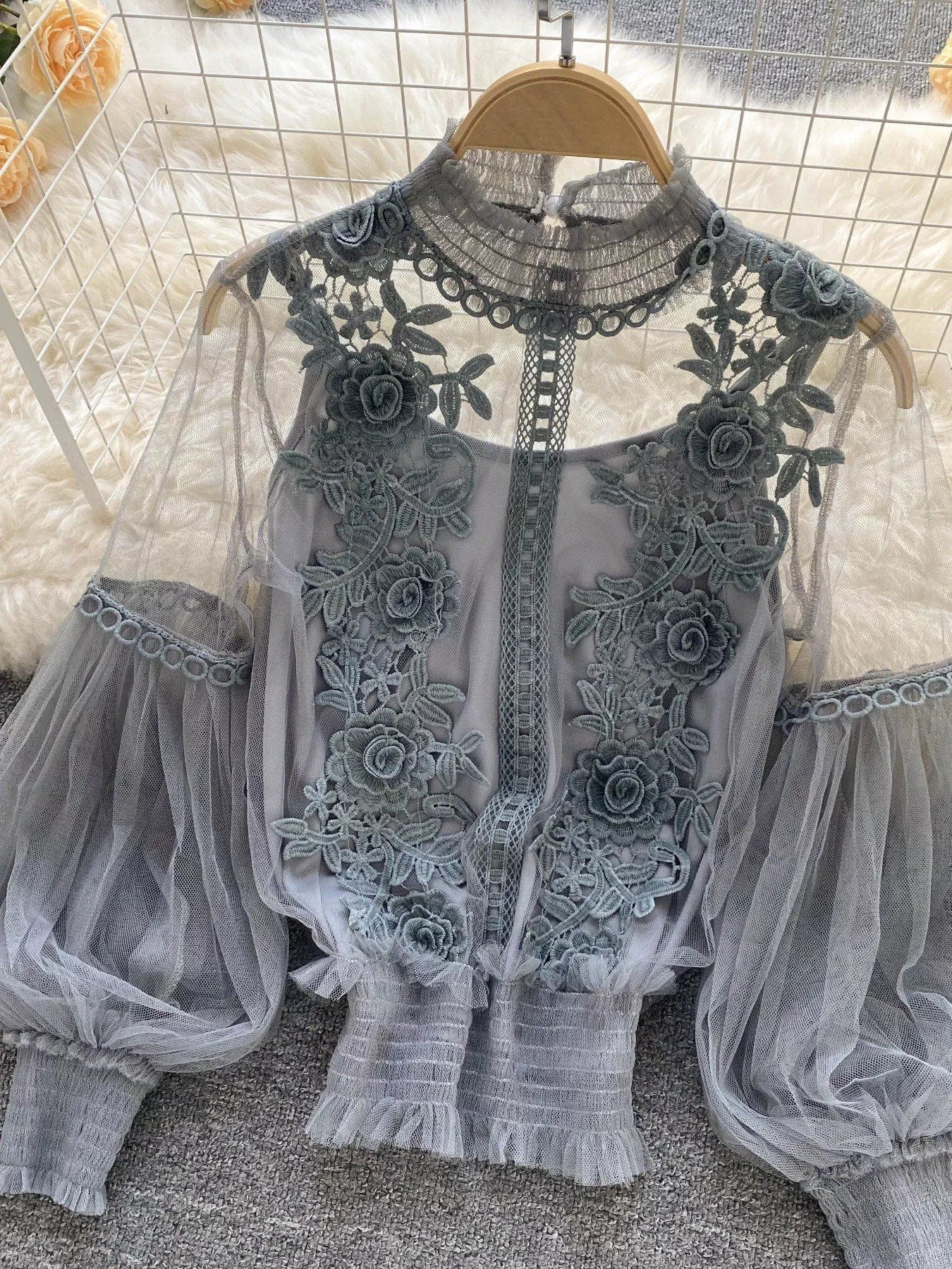 Floral Lace Blouse & Cami Set