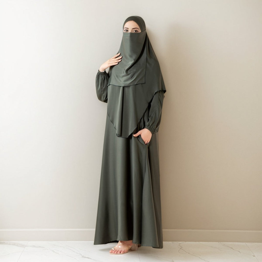 Mariam's Collection Abaya With Niqab and Khimar | Satin Niqab Khimar and Abaya (MK024) — construction detail