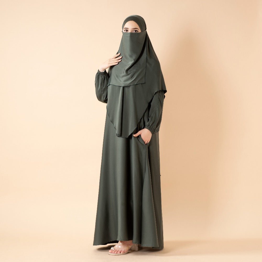 Mariam's Collection Abaya With Niqab and Khimar | Satin Niqab Khimar and Abaya (MK024) — fabric or material detail