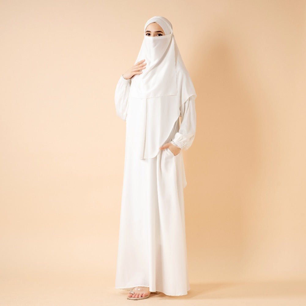 Mariam's Collection Abaya With Niqab and Khimar | Satin Niqab Khimar and Abaya (MK024) — lifestyle worn / used context