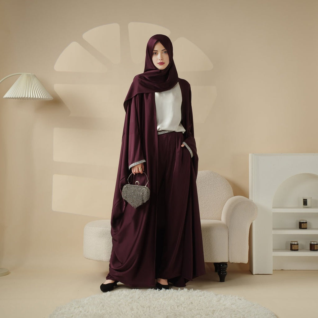 Mariam's Collection Abaya With Satin Shirt And Rhinestone Trousers | 4-Piece Set Abaya (MOA060) — main product shot