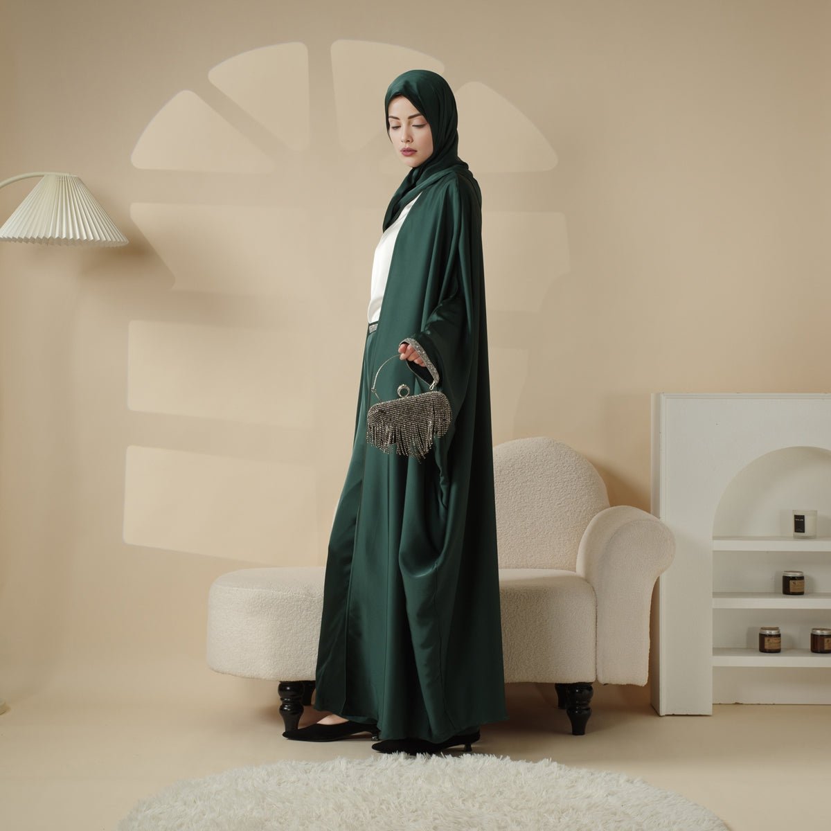 Mariam's Collection Abaya With Satin Shirt And Rhinestone Trousers | 4-Piece Set Abaya (MOA060) — detail shot 9
