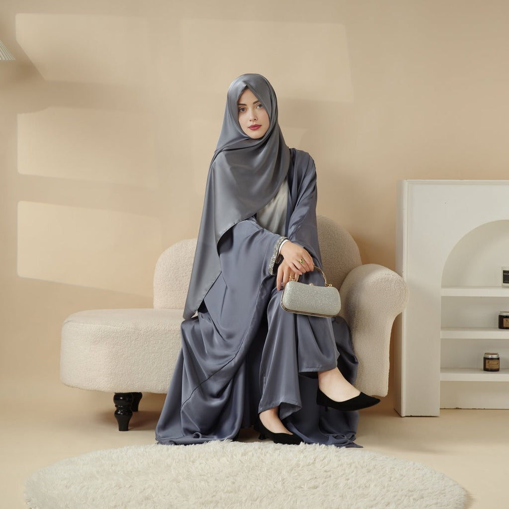 Mariam's Collection Abaya With Satin Shirt And Rhinestone Trousers | 4-Piece Set Abaya (MOA060) — feature highlight