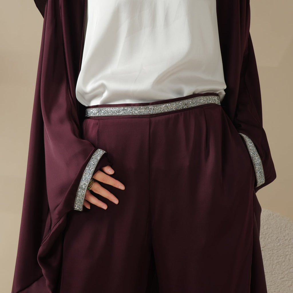 Mariam's Collection Abaya With Satin Shirt And Rhinestone Trousers | 4-Piece Set Abaya (MOA060) — detail shot 6