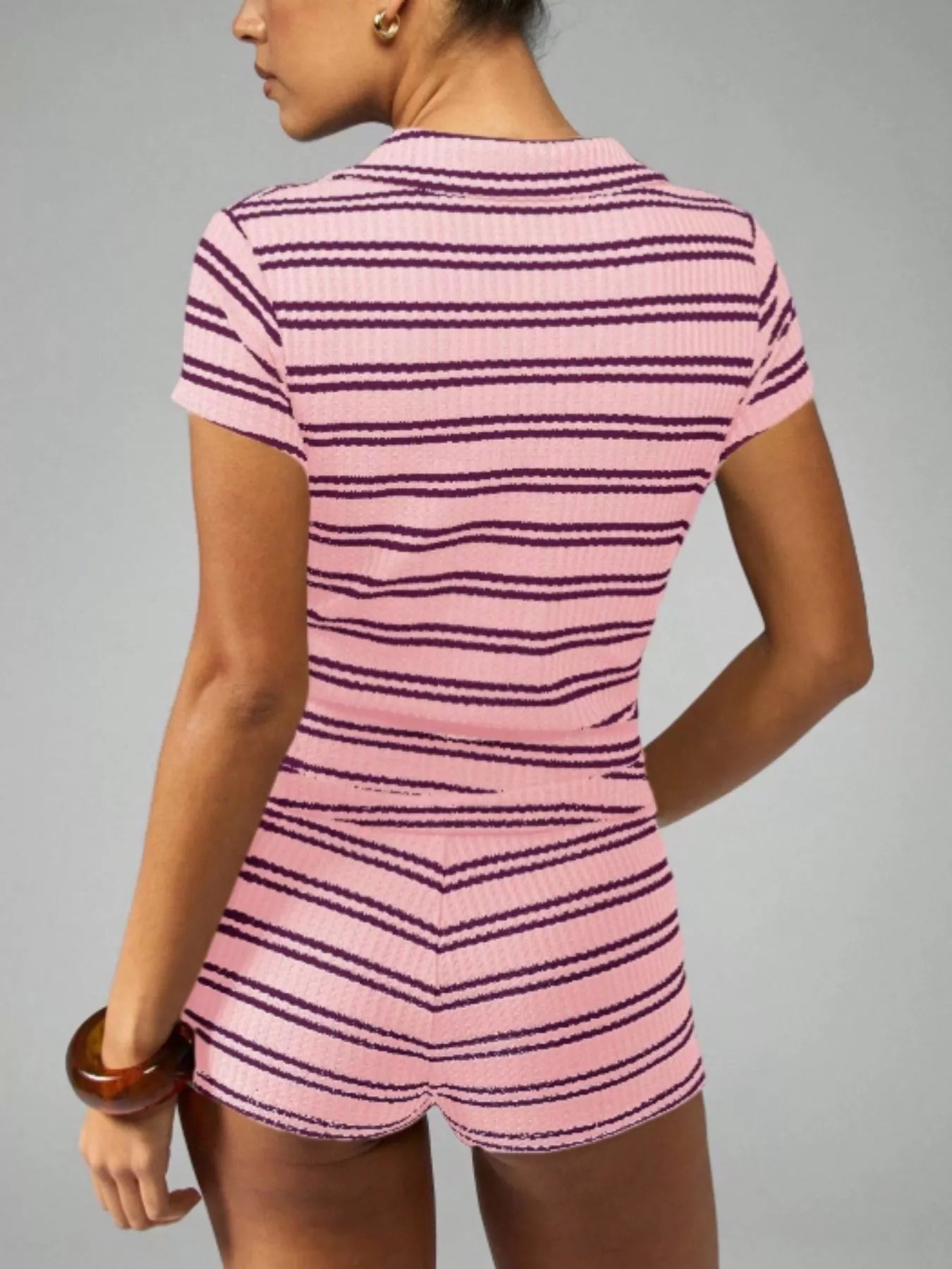 Striped Knit Short Sleeve Top & Shorts Set