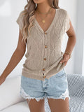 Texture Knit Button Up Cap Sleeve Cardigan
