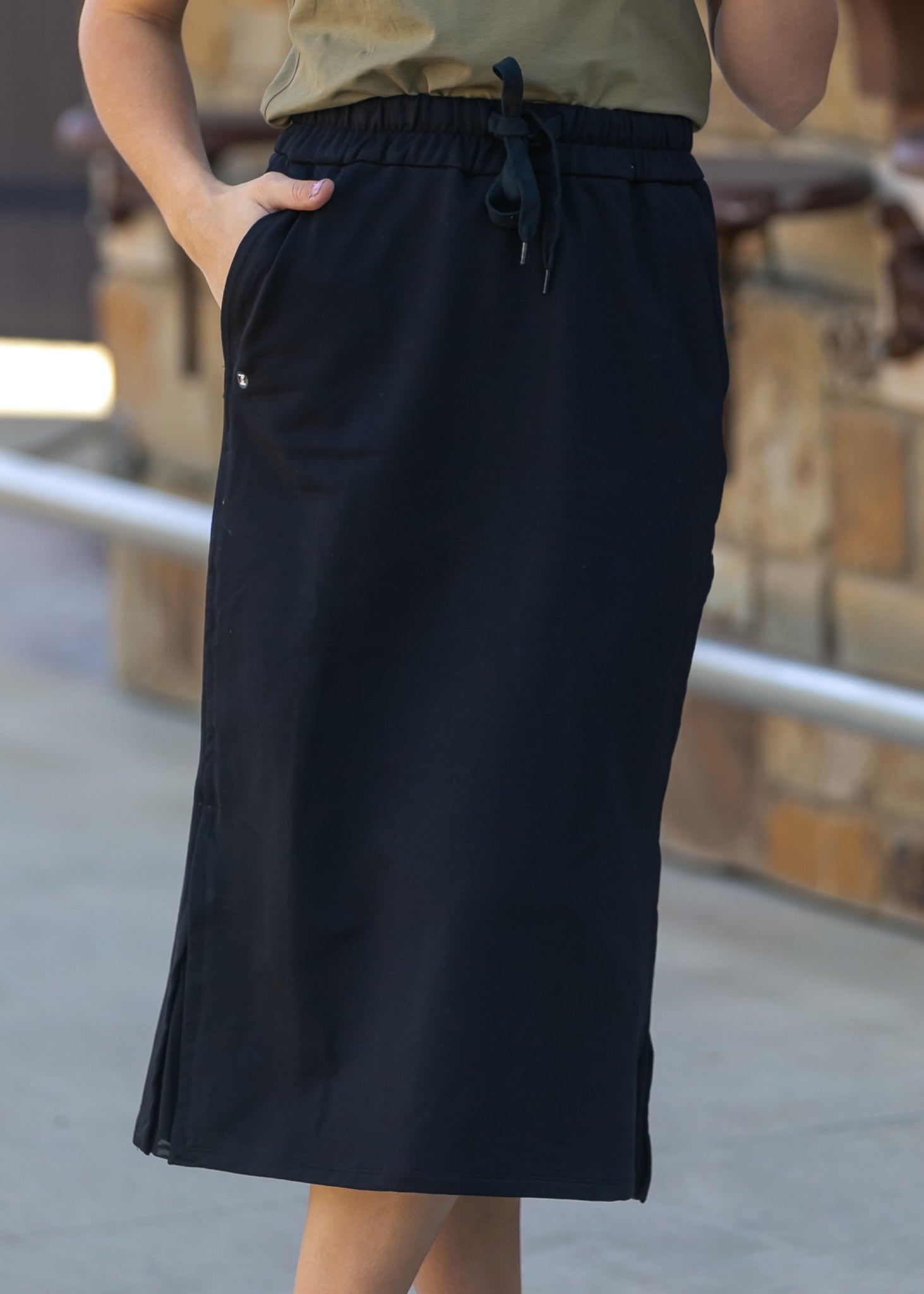 Inherit Co. Abbie Mesh Detail Knit Midi Skirt — alternative angle