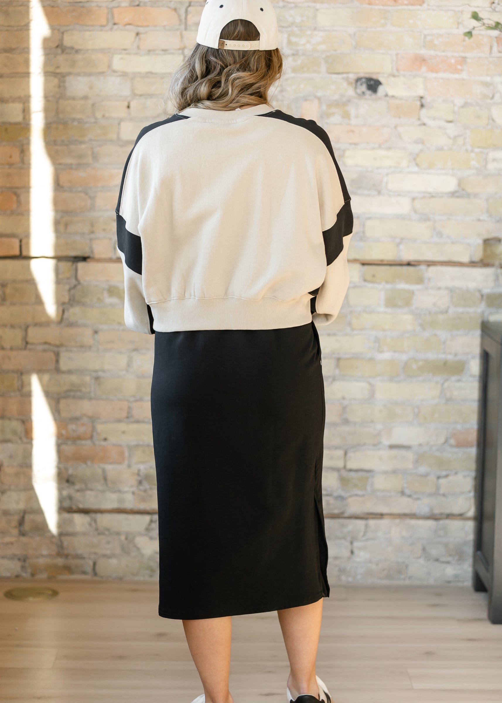 Inherit Co. Abbie Mesh Detail Knit Midi Skirt — side view