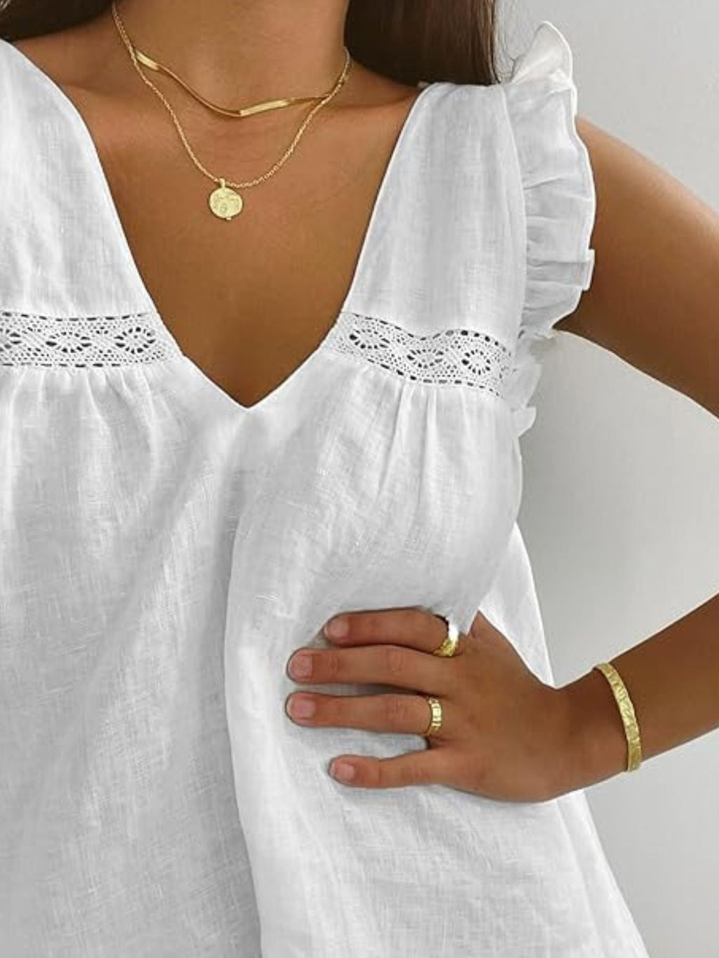 Ruffle Trim V-Neck Top and Shorts Set