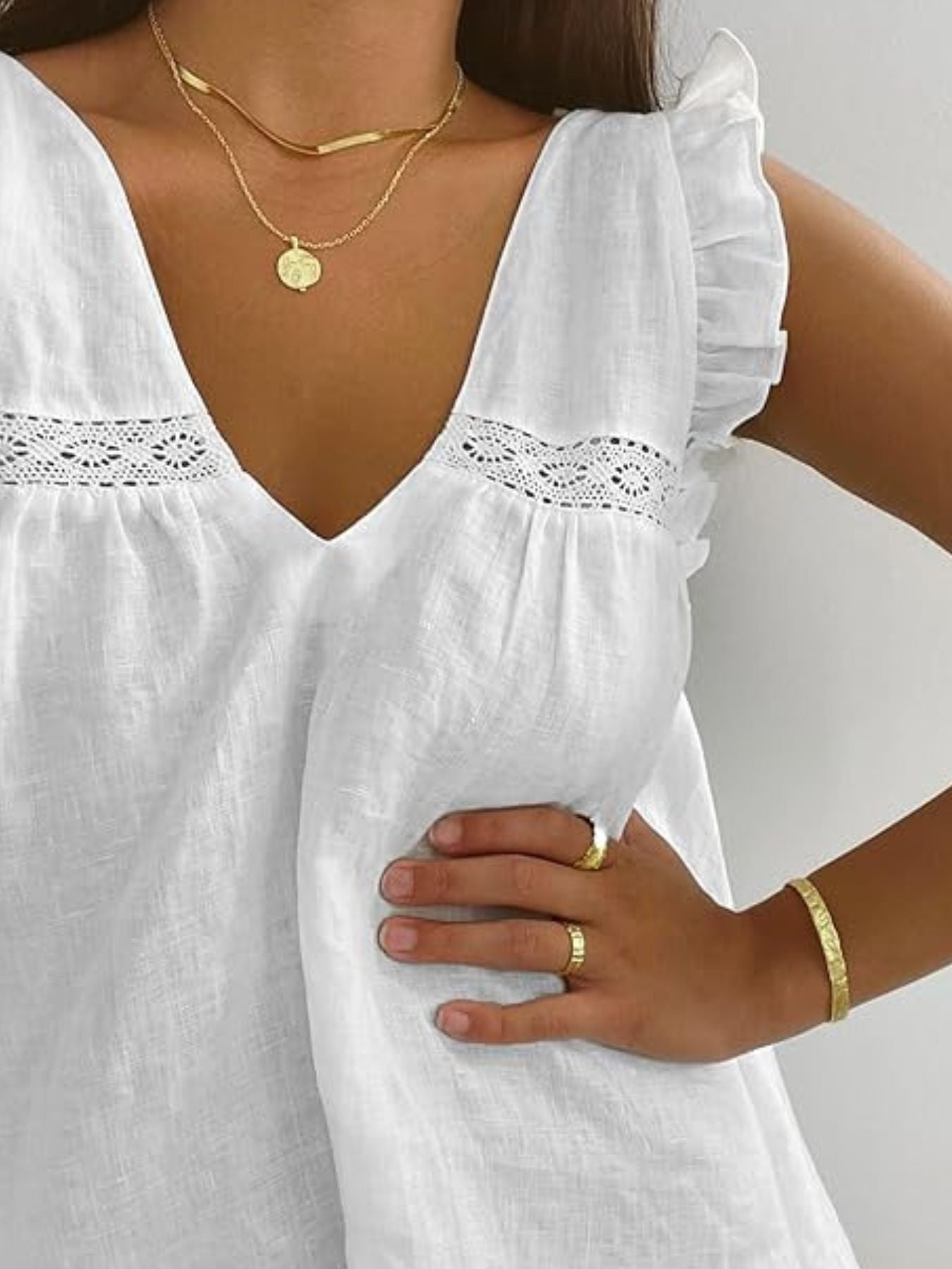 Ruffle Trim V-Neck Top and Shorts Set