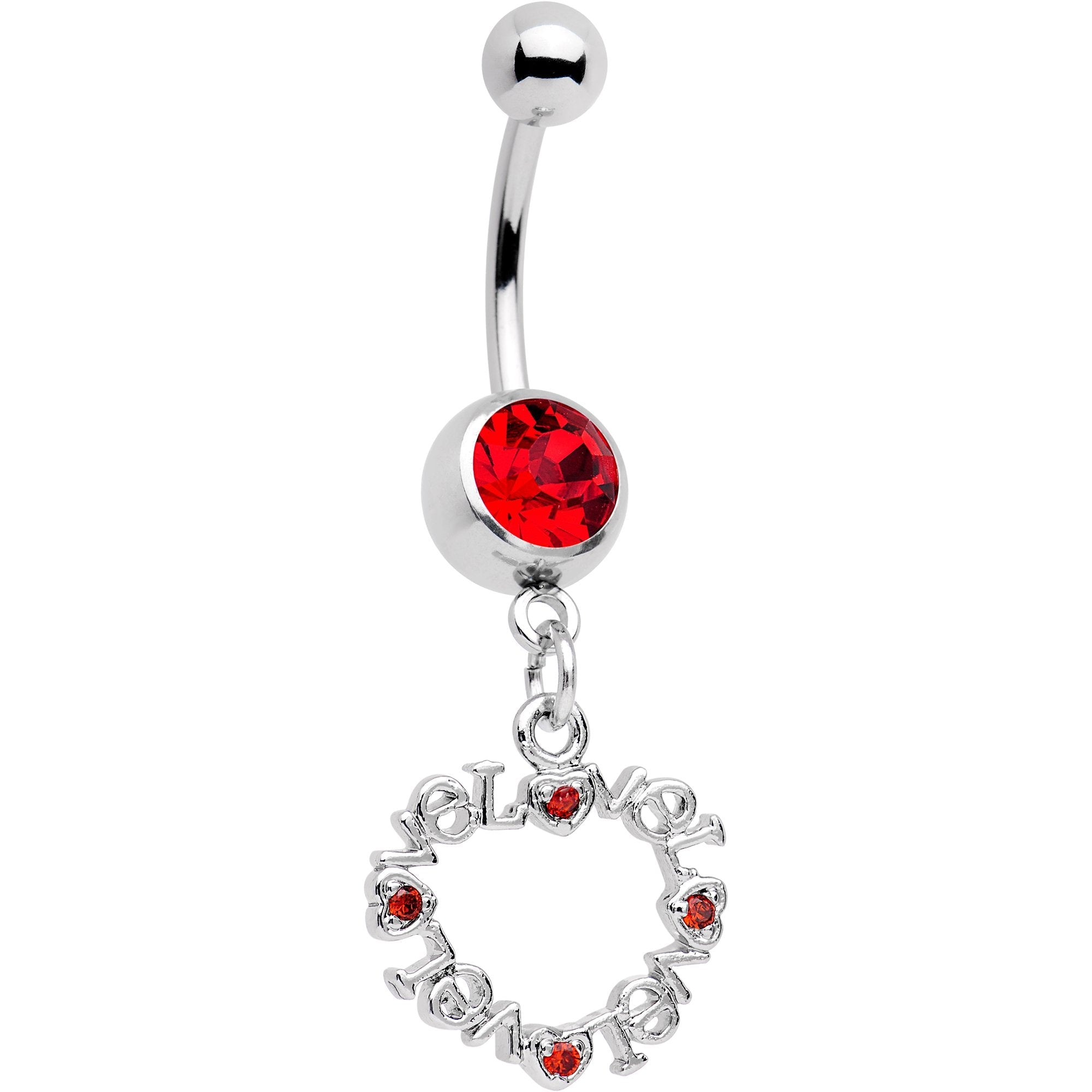 BodyCandy Red CZ Gem Heart Made of Love Dangle Belly Ring — main product shot