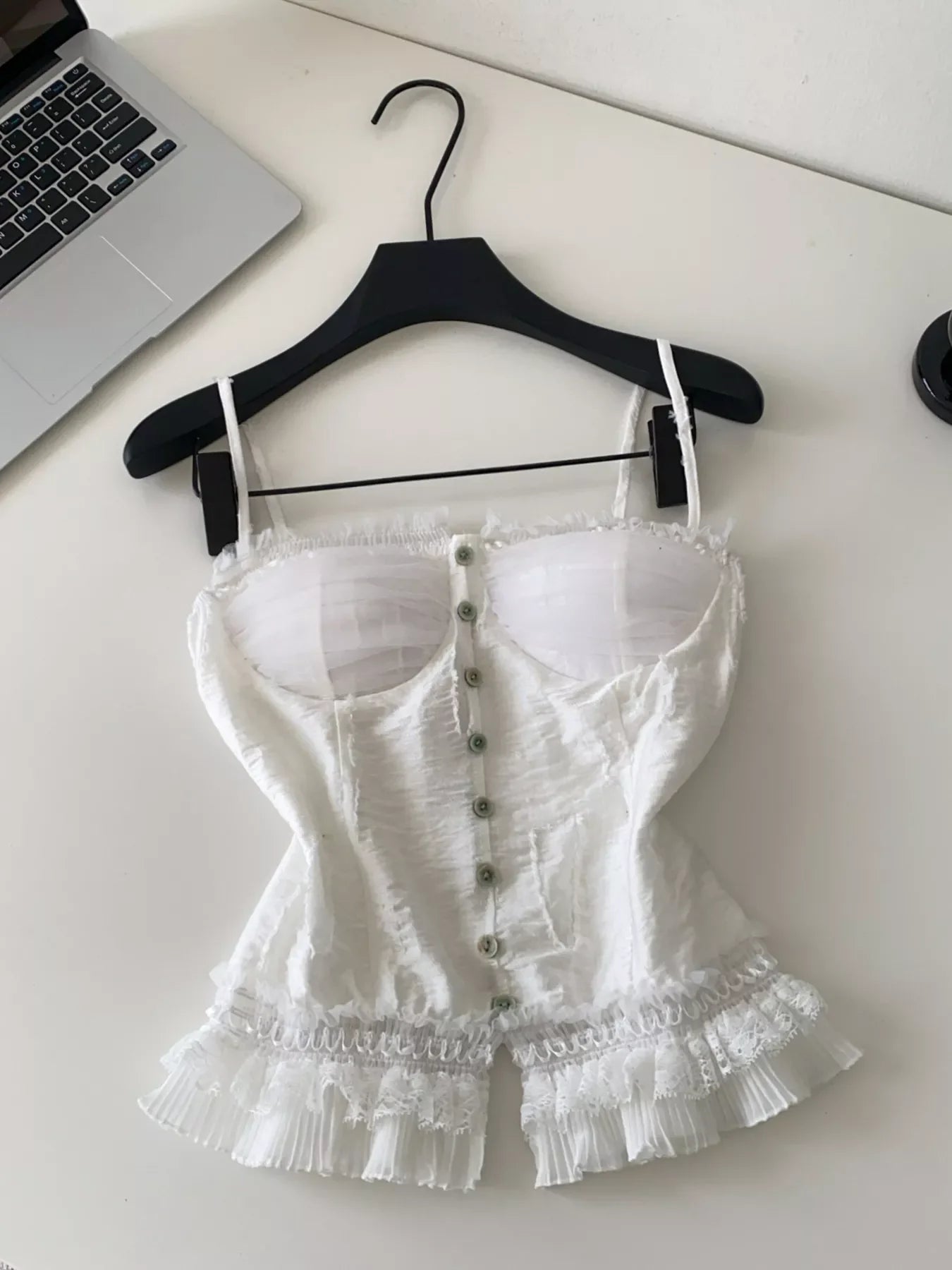 Lace Trimmed Ruffled Hem Tank