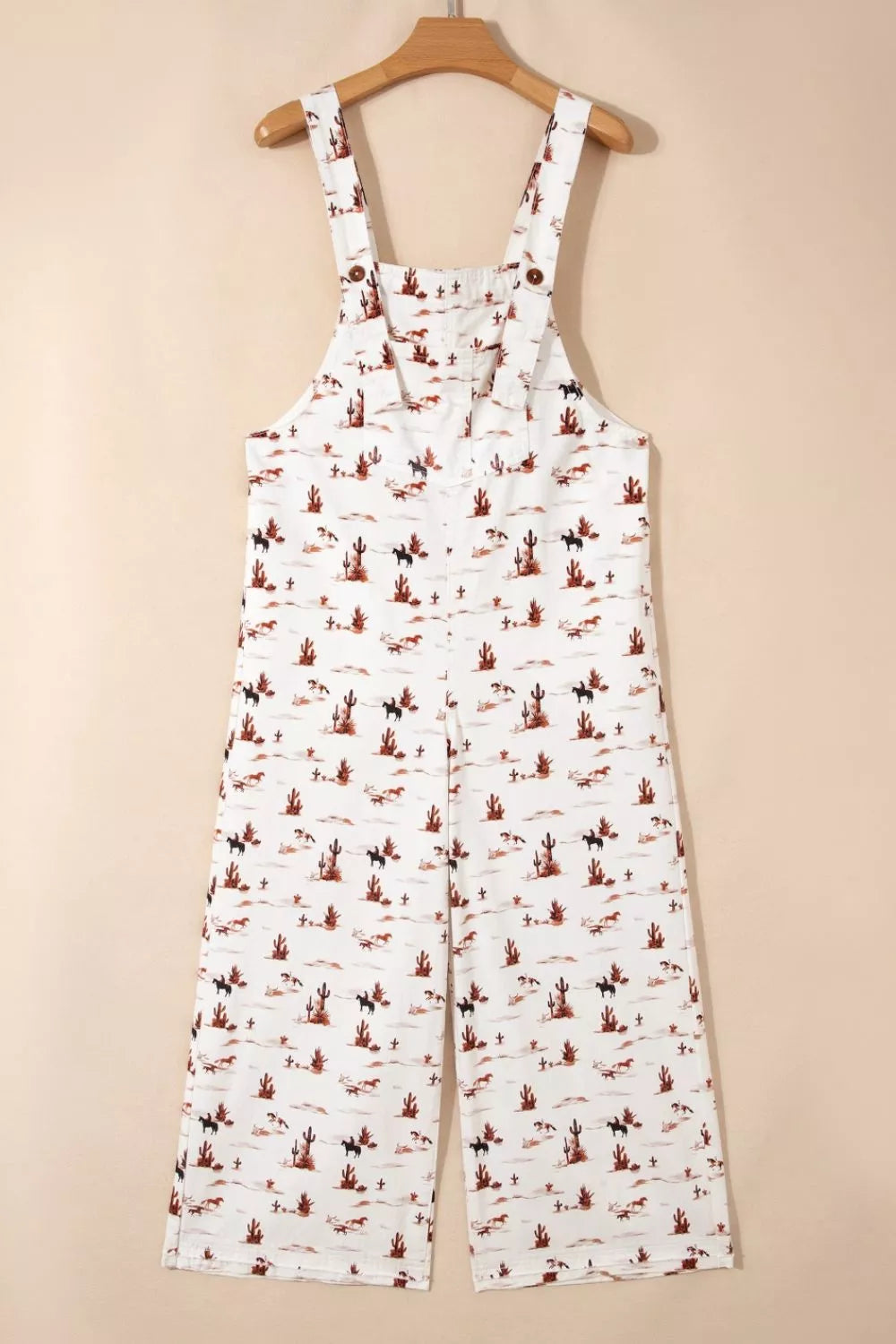 Western Printed Button Adjustable Straps Loose Jumpsuit