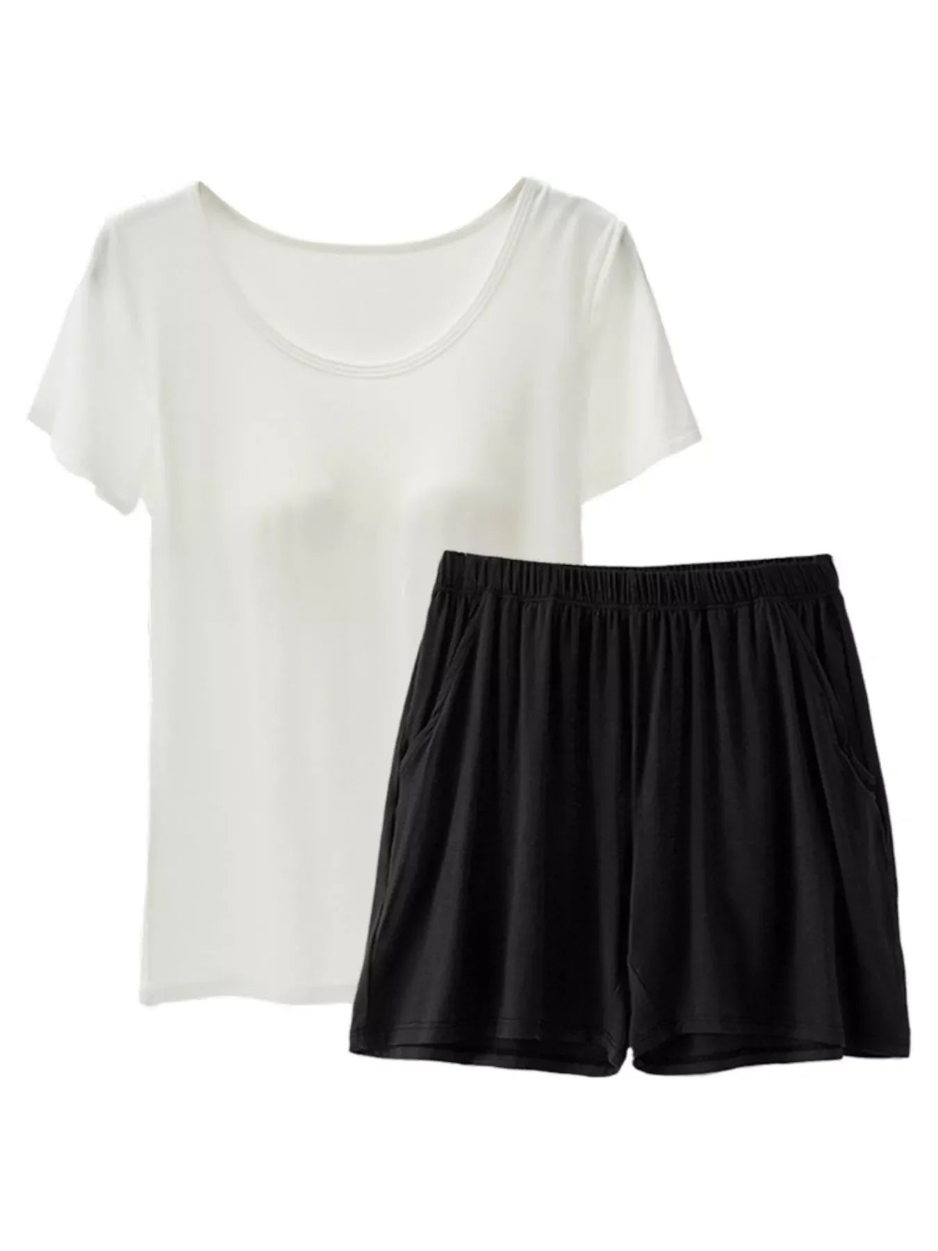 Plus Size Padded Modal Short Sleeve T-Shirt and Shorts Set