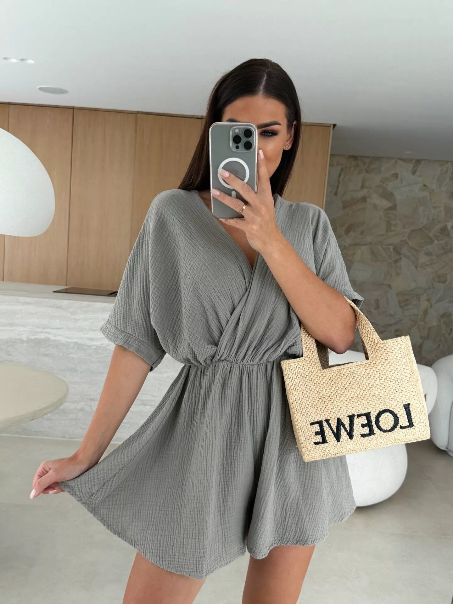 Surplice Short Sleeve Romper