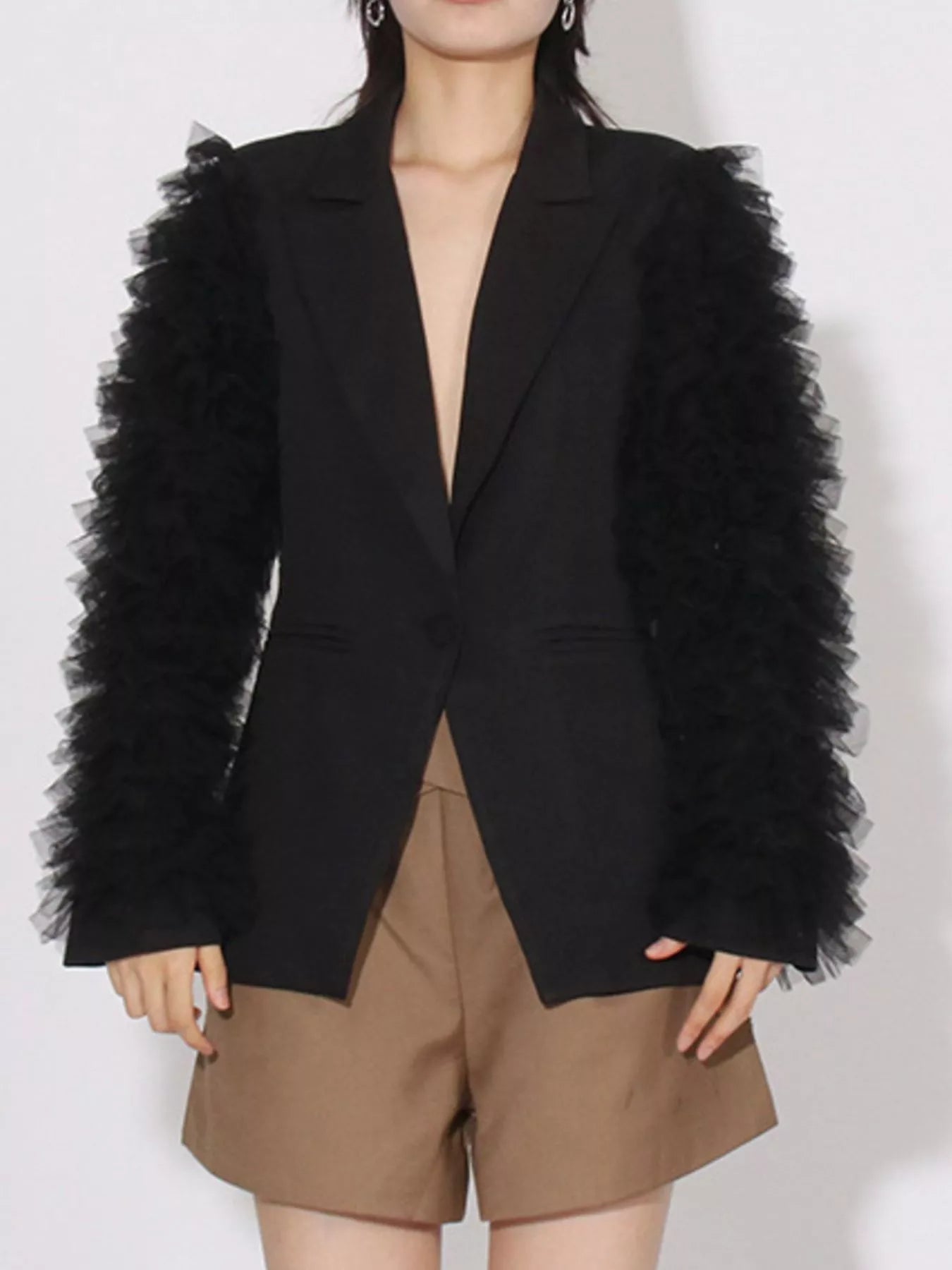 One Button Mesh Long Sleeve Blazer