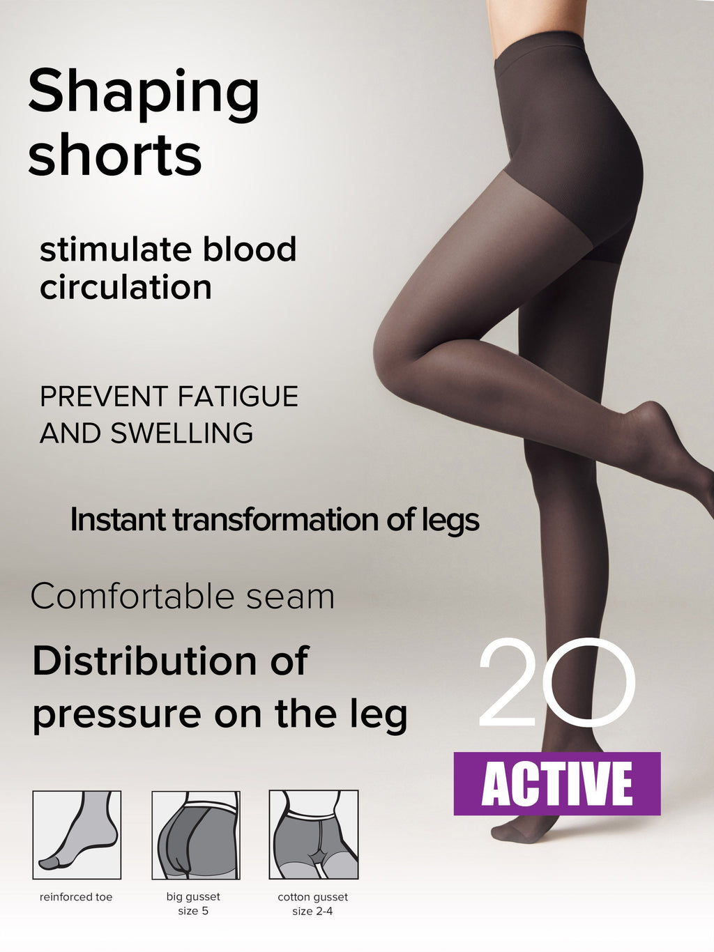 TheRanok.com Tights Conte Active 20 Den - Support & Compression — detail close-up