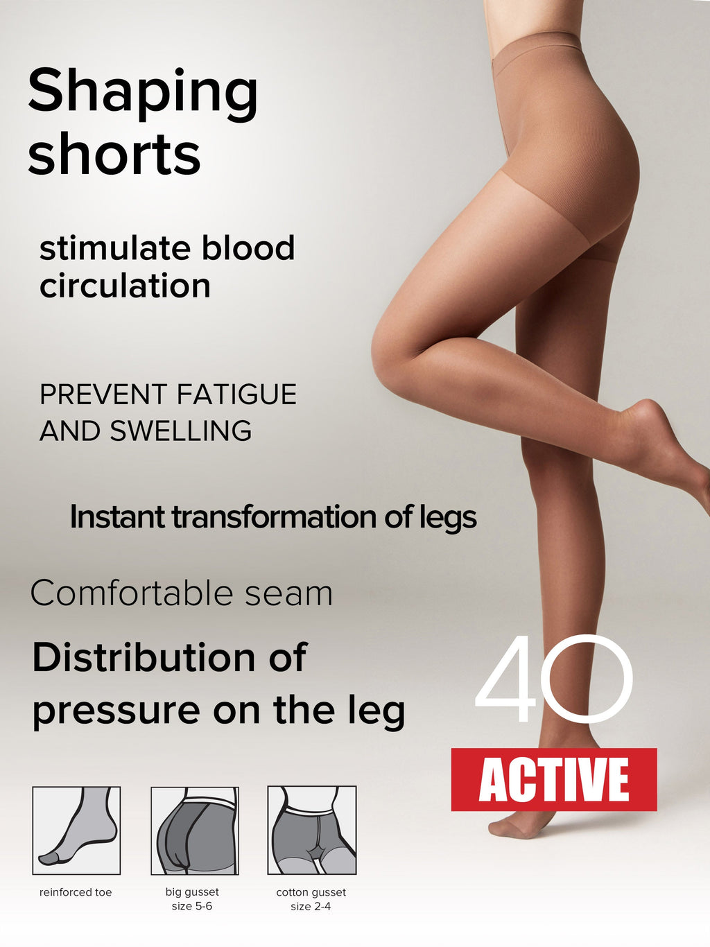 TheRanok.com Tights Conte Active 40 Den - Support & Compression — detail close-up