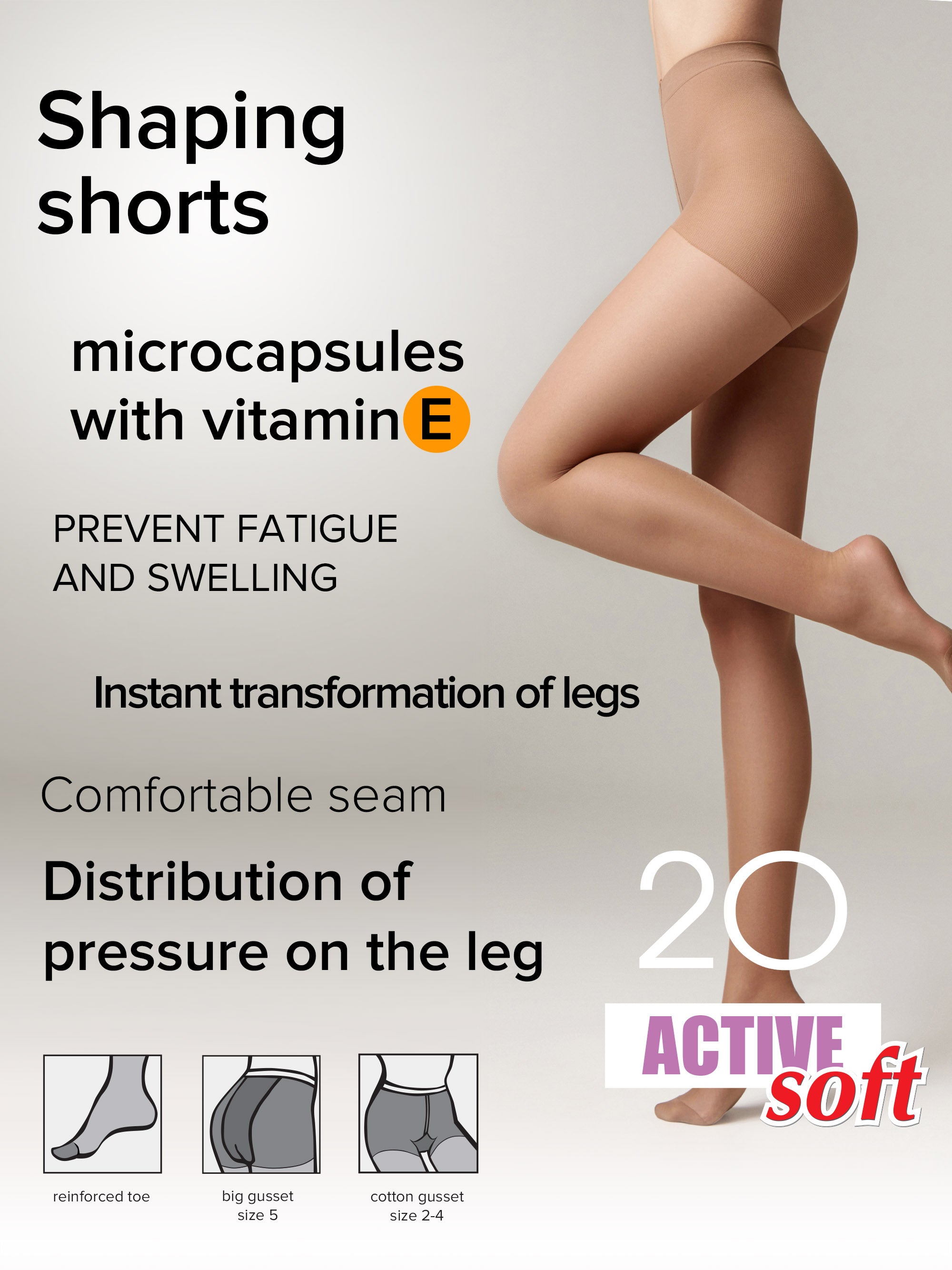 TheRanok.com Tights Conte Active Soft 20 Den - Shaping Support with Vitamin E — detail close-up
