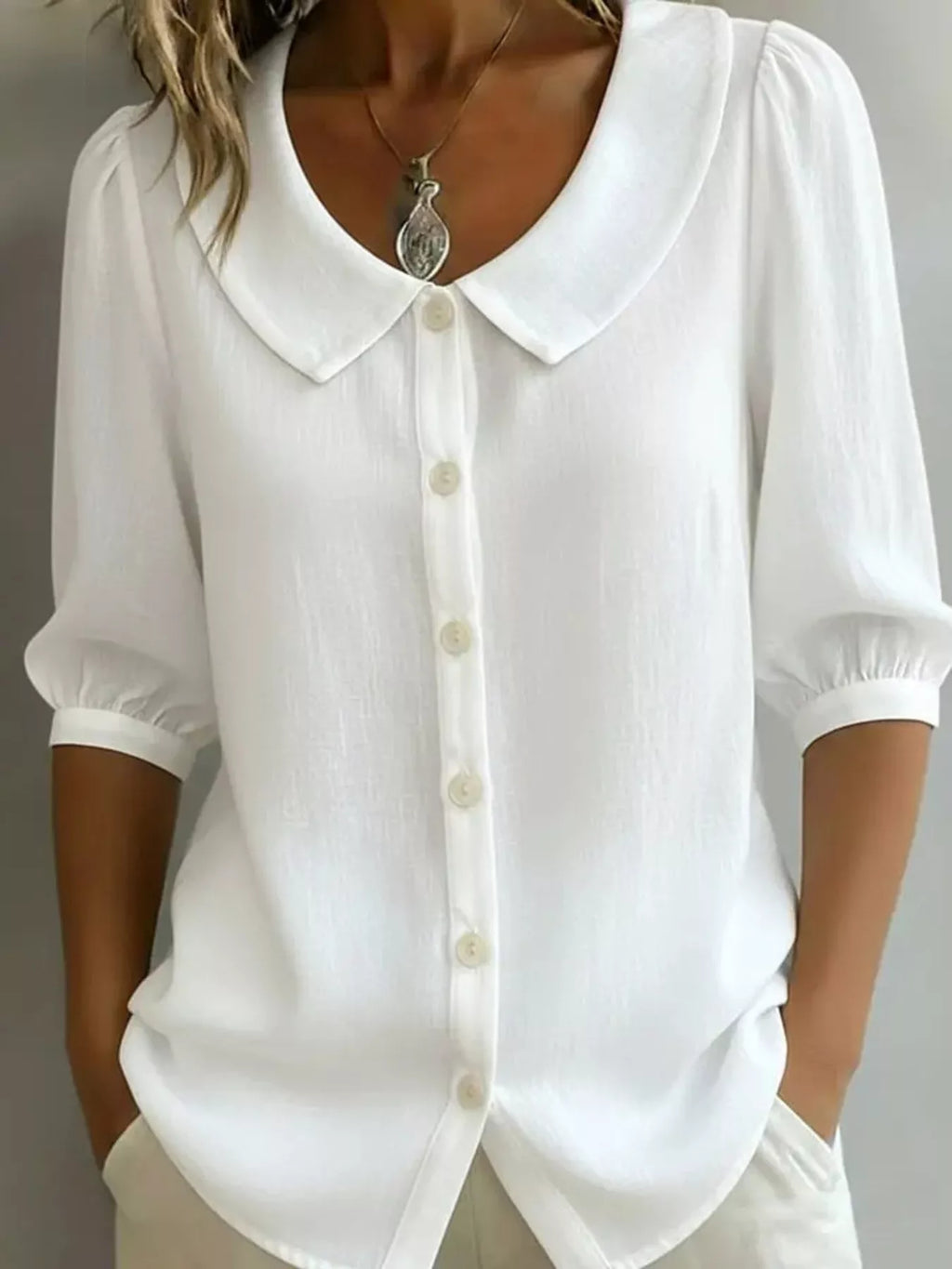 Full Size Peter Pan Collar Button Up Shirt Plus Size