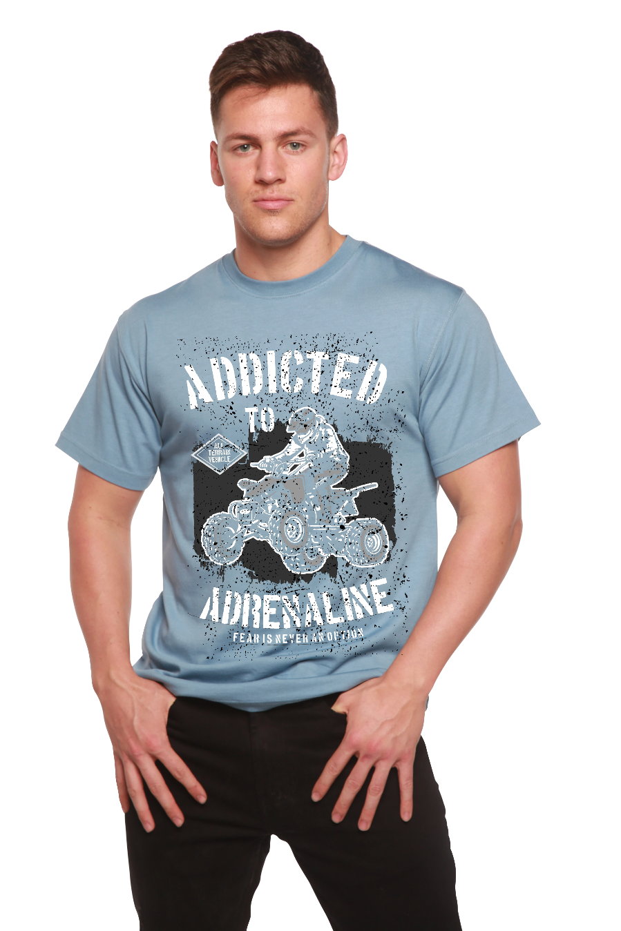 Spun Bamboo Addicted To Adrenaline Men's Bamboo Viscose/Organic Cotton Short Sleeve Graphic T-Shirt — fabric or material deta