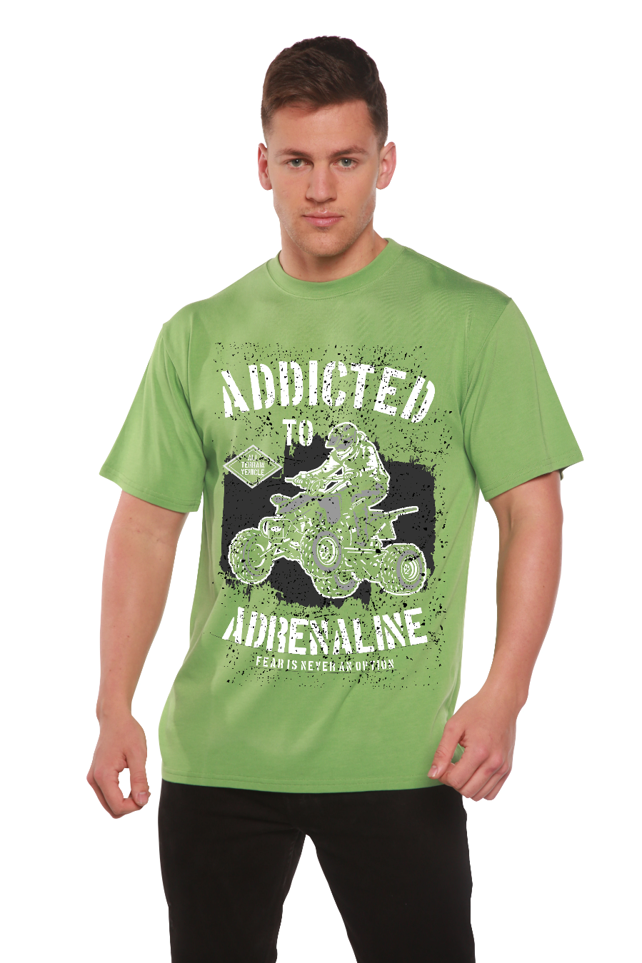 Spun Bamboo Addicted To Adrenaline Men's Bamboo Viscose/Organic Cotton Short Sleeve Graphic T-Shirt — side view