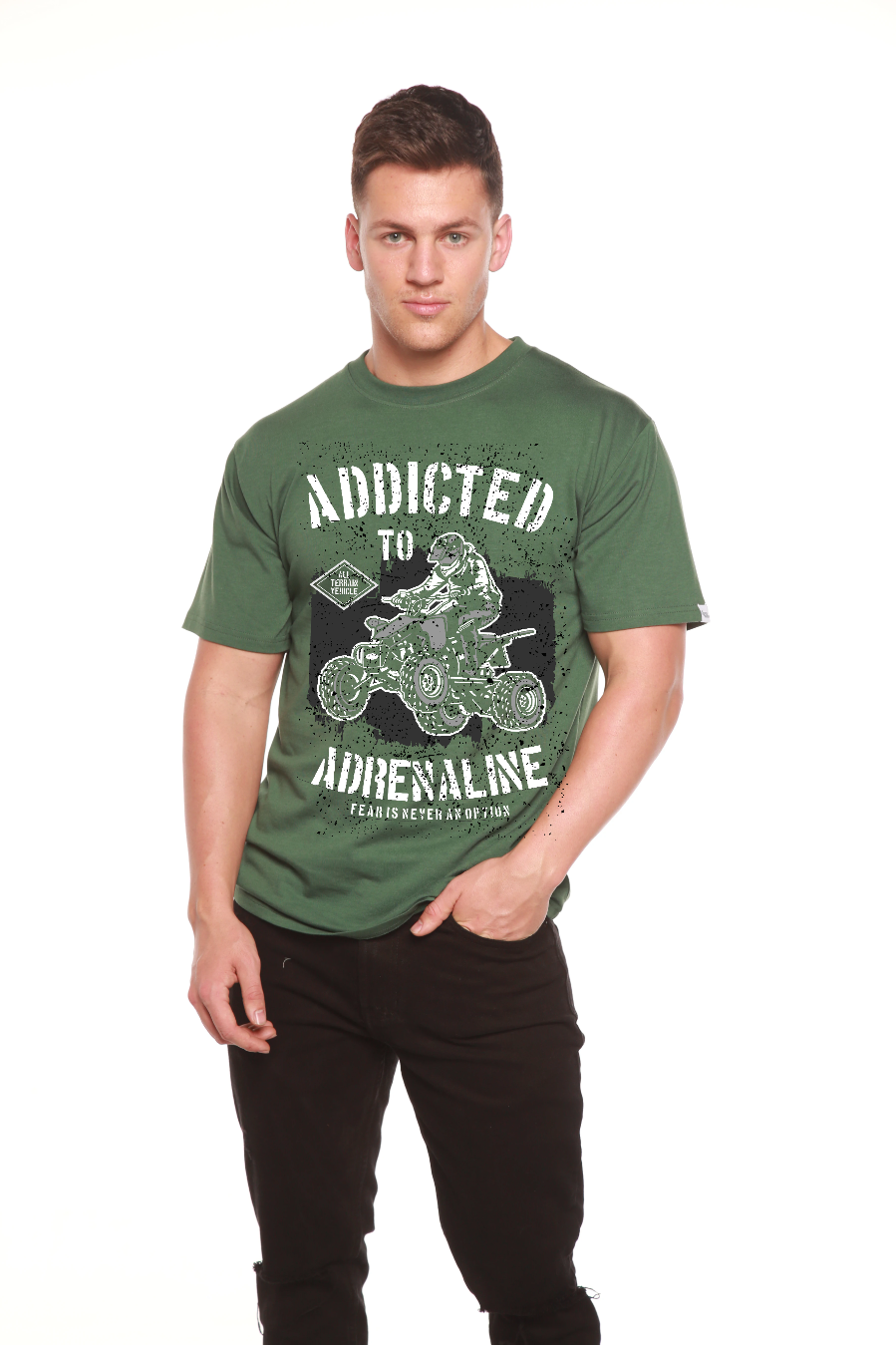 Spun Bamboo Addicted To Adrenaline Men's Bamboo Viscose/Organic Cotton Short Sleeve Graphic T-Shirt — packaging