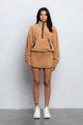 Cozy Half Zip Top & Mini Skirt Set – Fuzzy Lounge Wear for Women